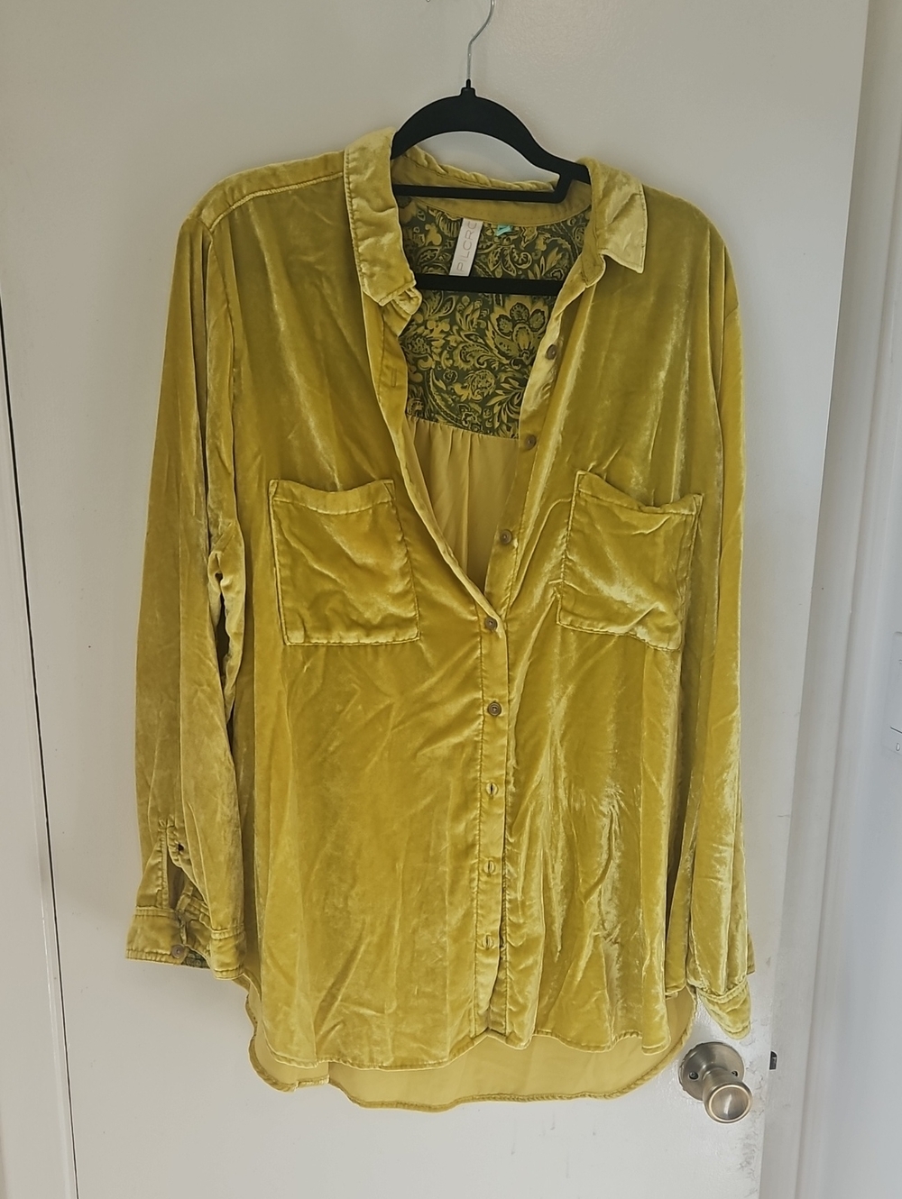 Anthropologie Pilcro Luxurious Yellow Olive Velvet Button-Down Shirt